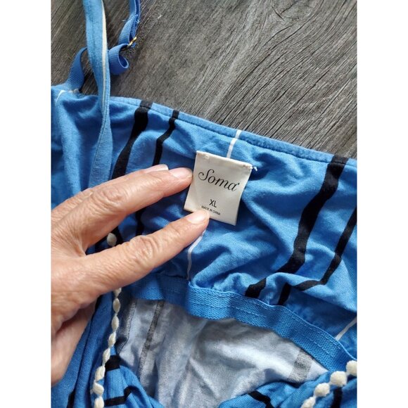 Soma Blue Striped Pajama Set Cami Top XL Capri Bottom Sz L W/out Drawstring - Picture 2 of 5